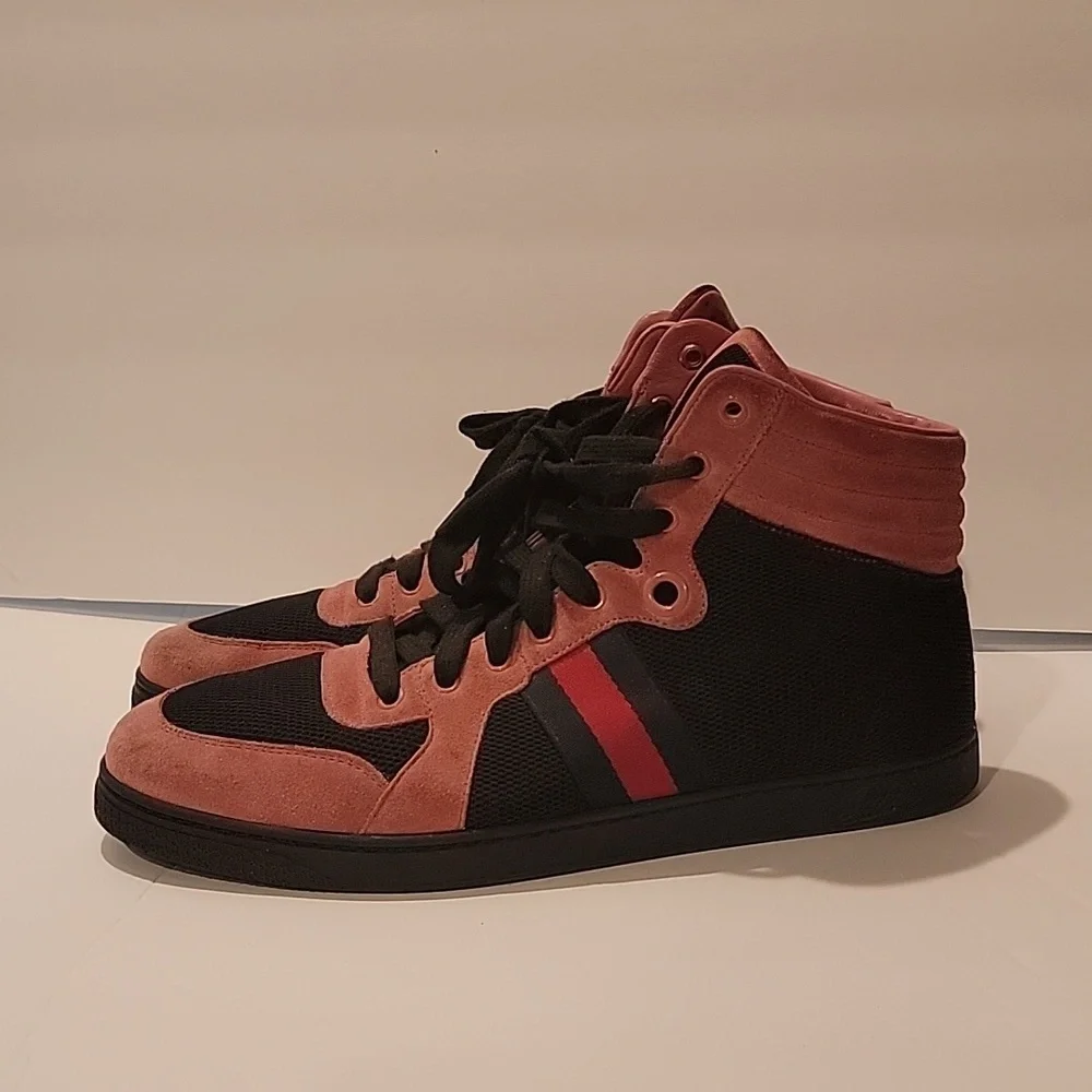 Gucci 9G pink/black web coda high top sneakers gucci size 9 men's uk 9